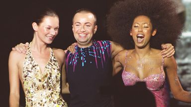 Designer Julien MacDonald is joined by models Kate Moss (left) and Scary Spice Mel B after a catwalk show as part of London Fashion Week, at the Camden Roundhouse